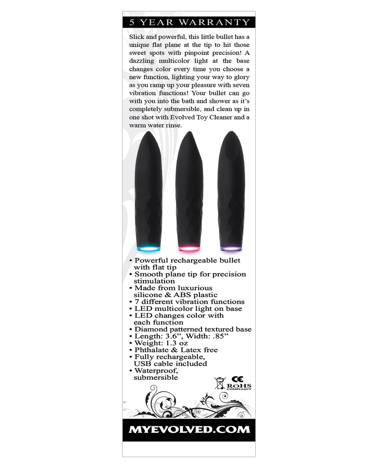 Flat Tip Bullet Vibrator with Multicolor Light by Evolved