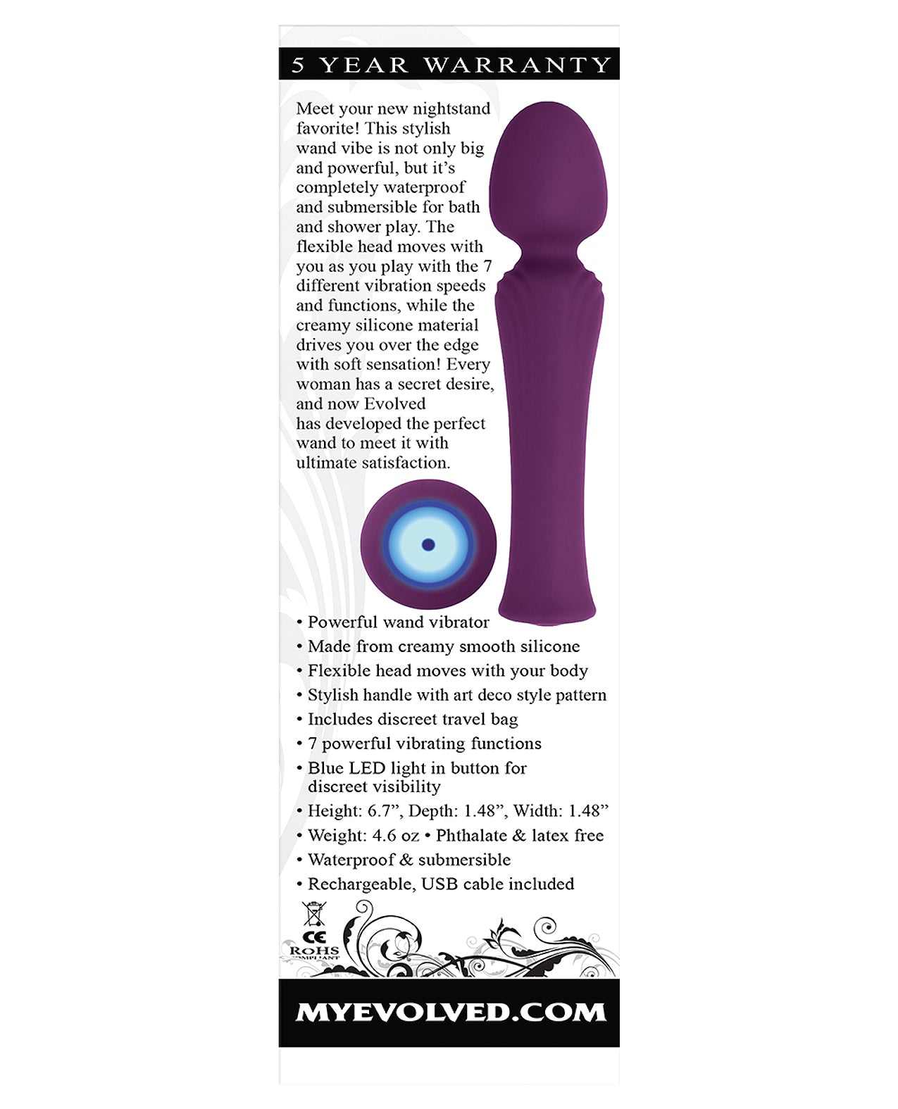 Evolved My Secret Wand – Powerful Waterproof Silicone Wand Massager