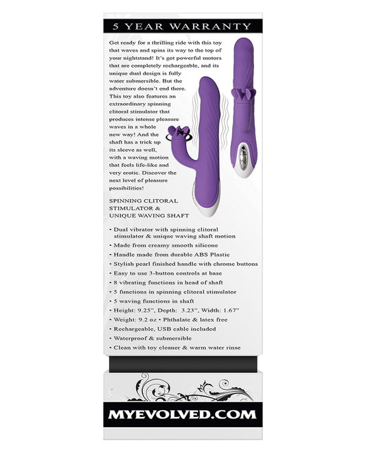 Evolved Tilt O Whirl Dual Stim Vibrator with Spinning Clitoral Stimulator - Purple