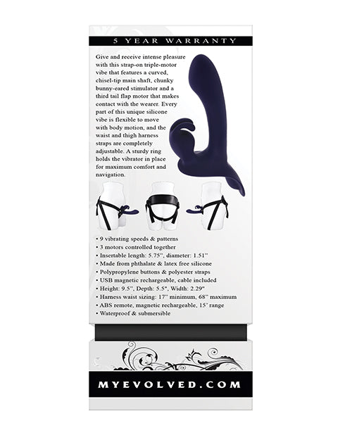 Evolved Giving Vibes Strap-On Bunny Eared Stimulator w/Remote Control - Purple