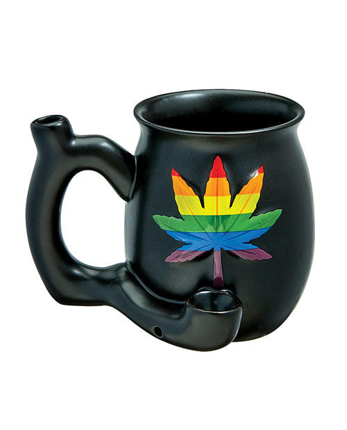 Fashioncraft novelty ceramic mug with rainbow leaf design and integrated pipe for LGBTQ-friendly gifting