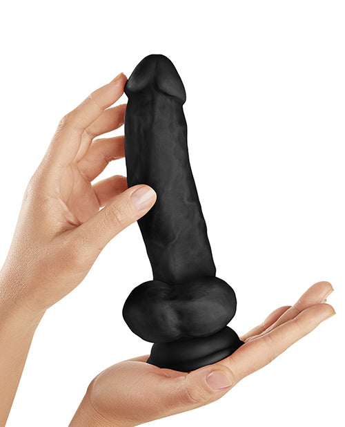 Shaft Model N Flexskin Liquid Silicone 9.5" Side Curve Dong w/Balls - Black