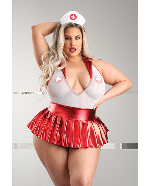 Play by Fantasy Lingerie Costumes Red and White Collared Teddy Open Back Pleated Skirt for Plus Size Roleplay