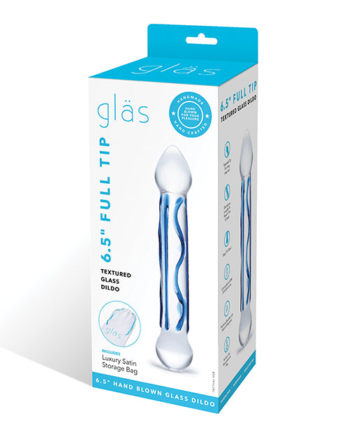 Glas Dildo Tip Textured Borosilicate Glass with Pronounced Head and Blue Accents for Sensual Stimulation