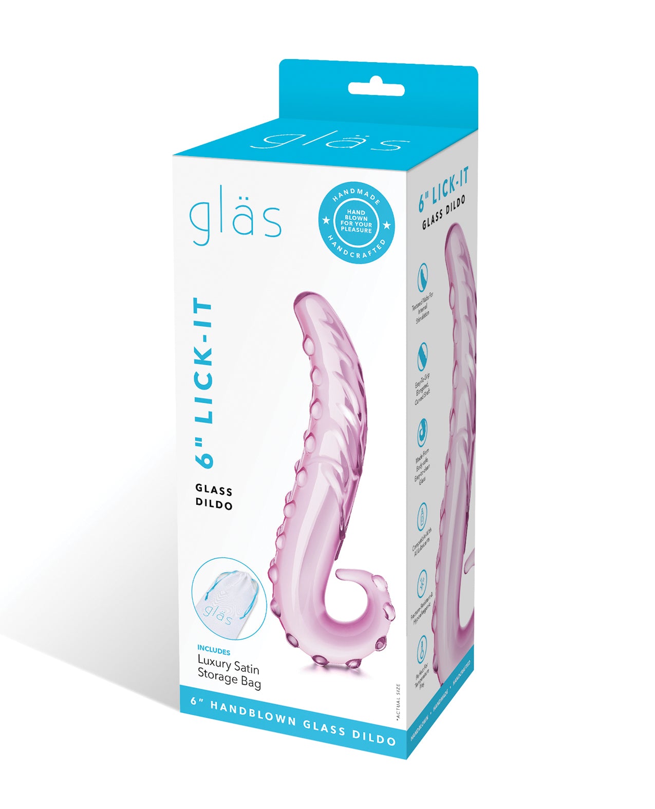 Glas glass dildo curved design pink color with textured pleasure nubs for intense internal stimulation