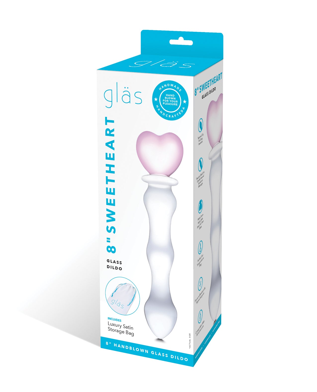 Glas Glass Dildo Pink Heart Handle Curved Shaft for Sensation Play and Intimate Stimulation