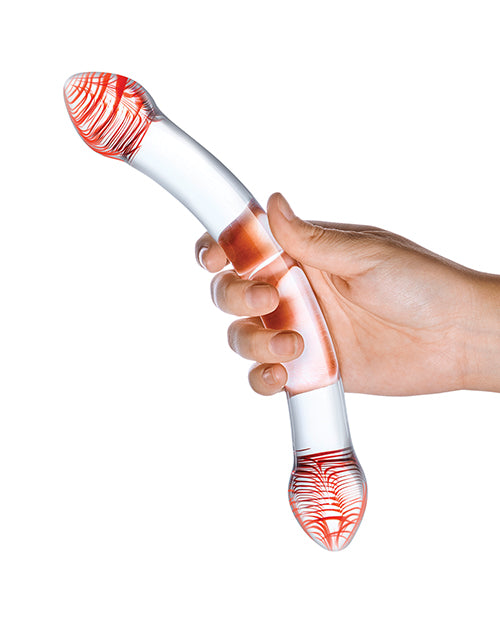 Glas Red Head Double Glass Dildo with Spiraled Bulbous Ends