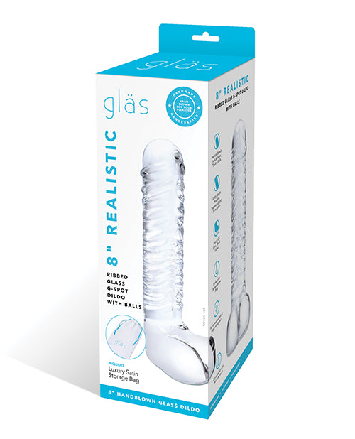 Glas glass dildo realistic ribbed shaft lifelike balls for intense massage and temperature play