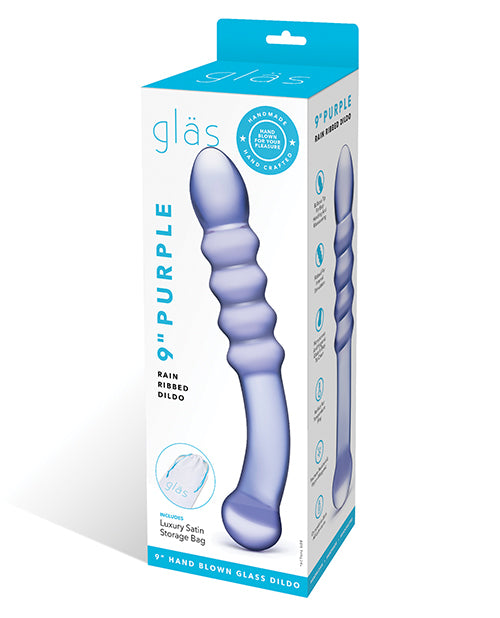 Glas Ribbed Glass Dildo Purple Rain Curved Handle Elegant Design for Enhanced Stimulation