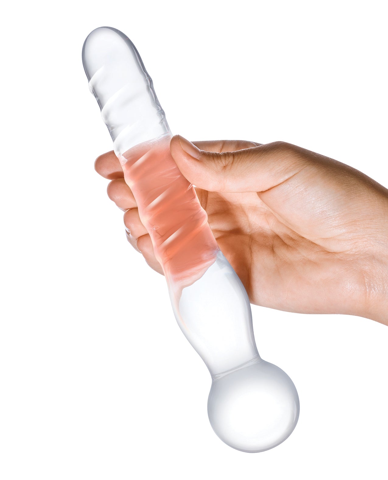 Glas Joystick Clear Glass Dildo with Spiraled and Bulbous Stimulation Ends