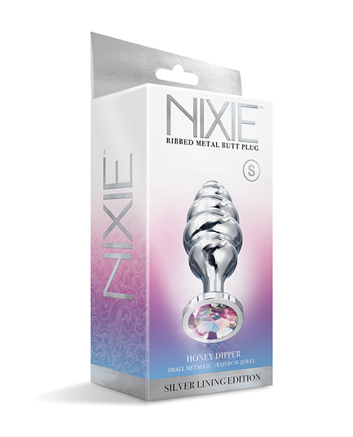 Nixie Anal Product Small Ribbed Metal Butt Plug Rainbow Jewel for Comfortable Sensation and Safe Anal Play