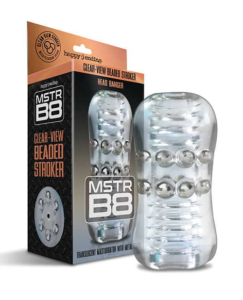 MSTR B8 Dolls & Masturbators Clear-View Stroker with Ribbed Channel and Metallic Beads for Enhanced Sensation