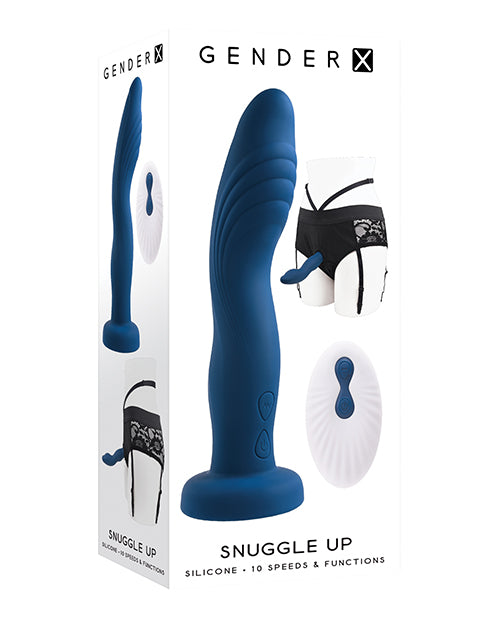 Gender X Strap On Dual Motor Silicone Vibe with Lacy Harness and Remote Control for Couples or Solo Play