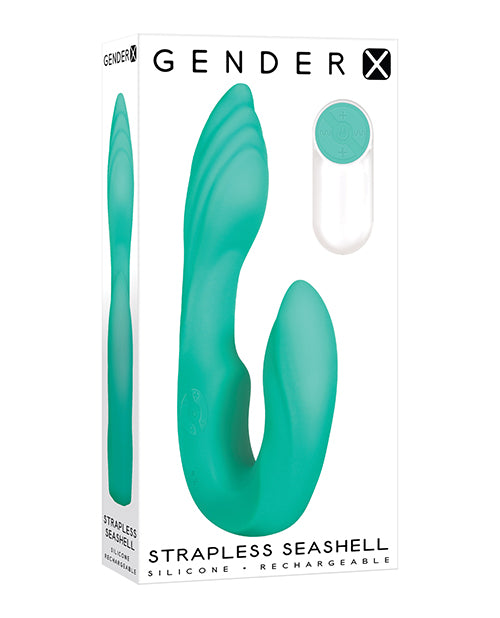 Gender X Strapless Seashell Strap On with Dual Motors and Remote for Hands-Free Vibrating Pleasure