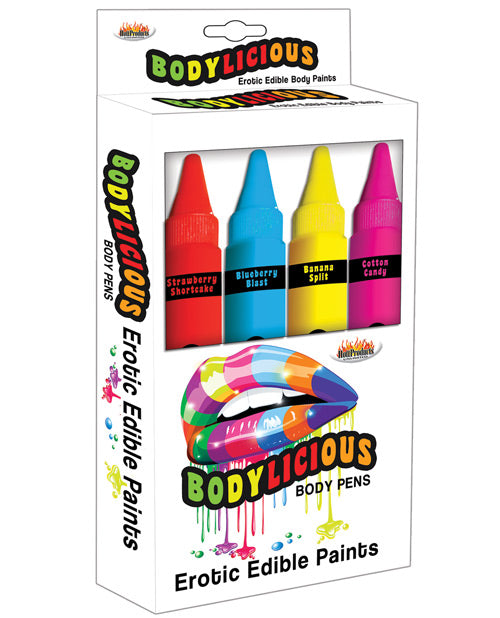 Skinsations Body Toppings Edible Pens 4 Pack with Strawberry and Blueberry Flavors for Creative Sensual Body Art