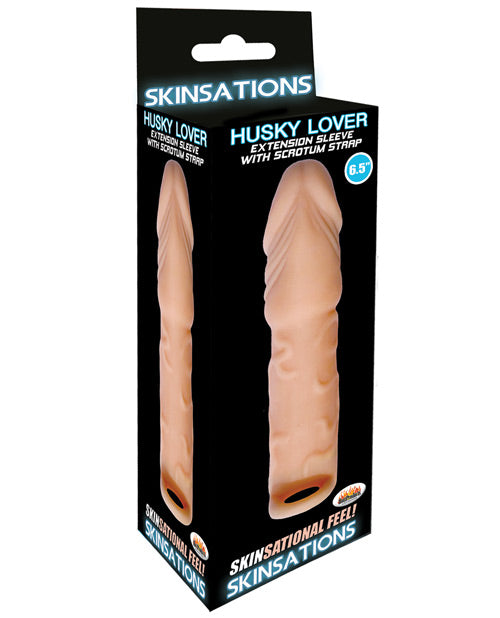 Skinsations Penis Enhancement Extension Sleeve with Realistic Veins and Scrotum Strap for Natural Sensation