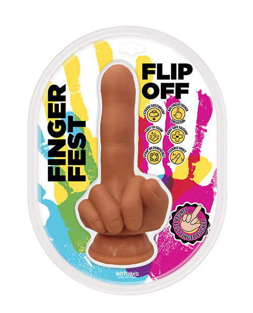 Finger Fest Dildo Silicone Novelty Flip Off Gesture Tan for Humorous Adult Pleasure