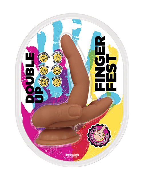 Finger Fest Dildo Tan Silicone Fun Hand Gesture Double-Ended for Playful Pleasure