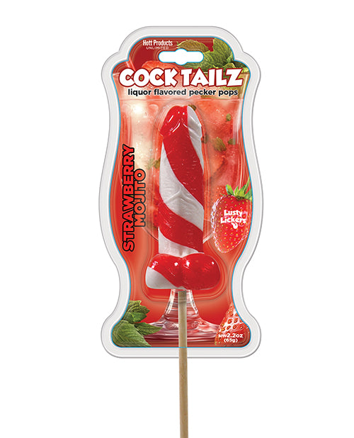 Cock Tailz Liquor Flavored Pecker Pops - Strawberry Mojito Red/White Stripe