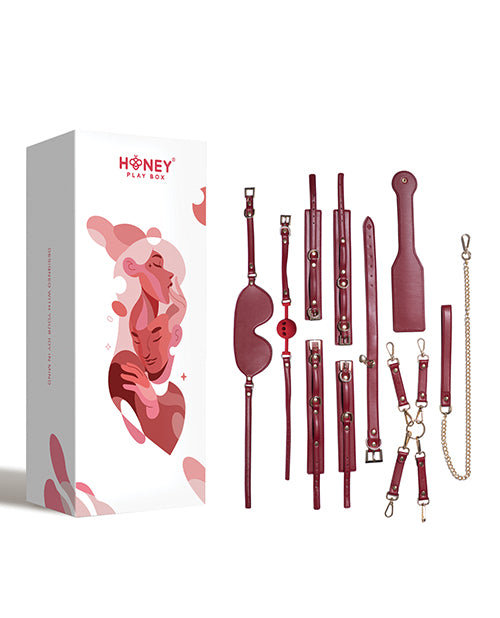 Kinky Play Box Red Passion 8 pc Set Bondage Kit - Red