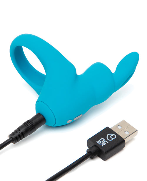 Blue Rechargeable Rabbit Cock Ring with 12 Vibrating Modes