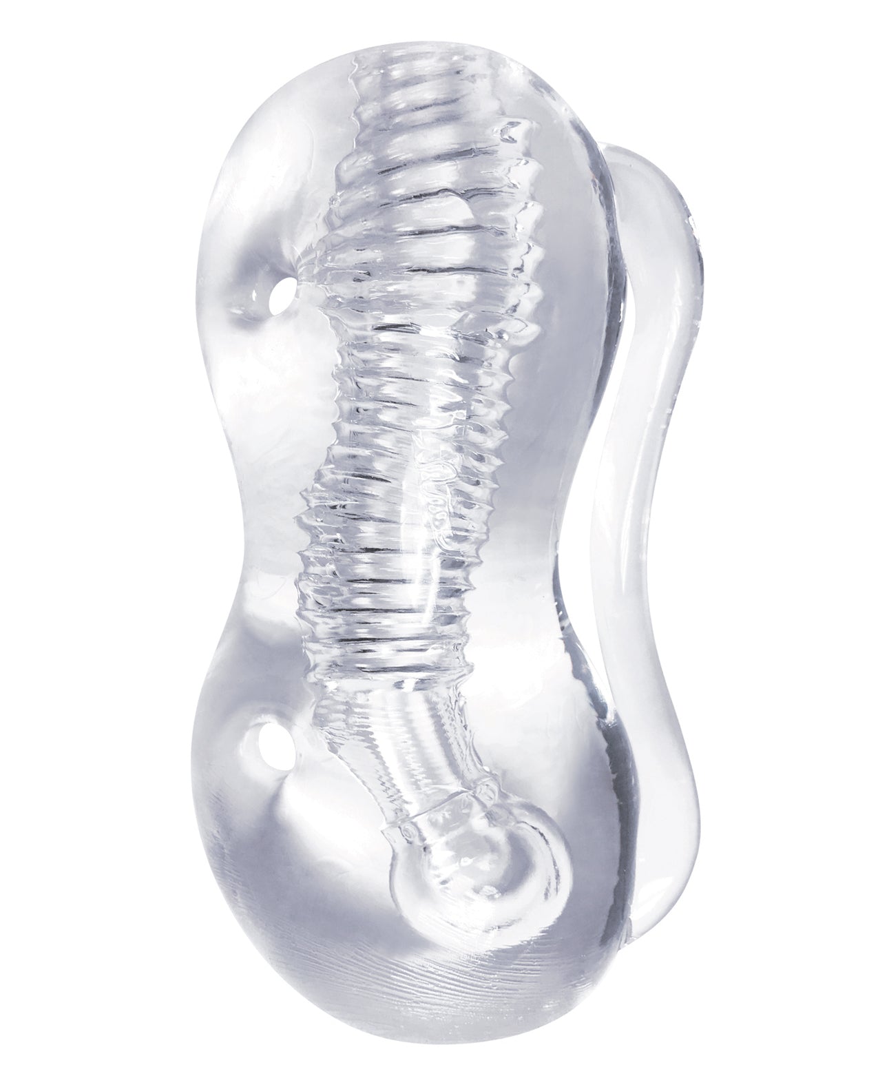 The 9's Clear Stroke Twister Masturbator with Ribbed Tunnel and Grip Handle