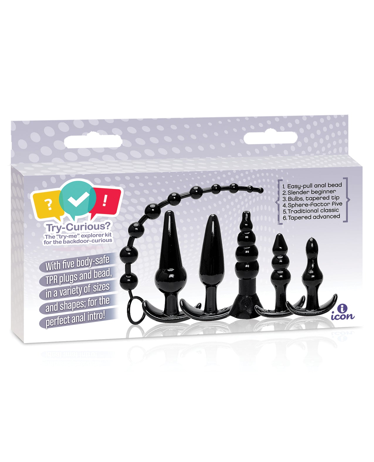 Try-Curious Anal Plug Kit with body-safe TPR and multiple sizes for beginner anal exploration