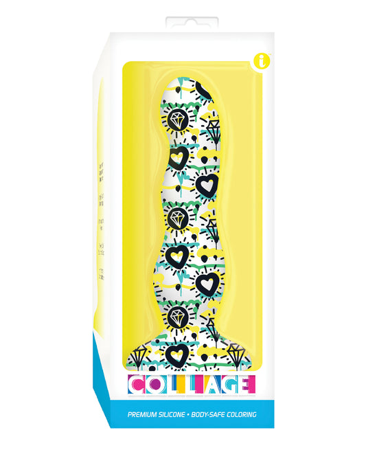 Collage Silicone Dildo Artistic Tattooed Diamonds Hearts Ultra-Grip Suction Cup for Versatile Play