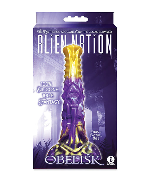 Alien Nation Dildo Textured Tribal Etchings Gold Crown for Unique Sensual Stimulation