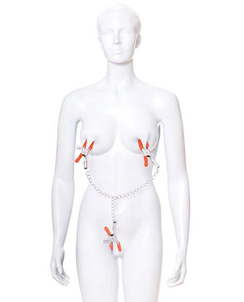 Adjustable Triple Chain Nipple & Clitoral Clamp Set