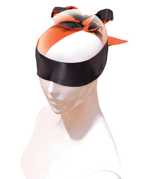 Reversible Satin Blindfold Sash in Orange and Black – Smooth 48-Inch Bondage Accessory