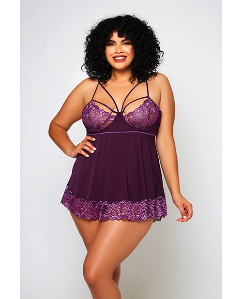 iCollection Lingerie Plus Size Babydoll Cross Dye Lace Adjustable Straps Microfiber Skirt for Comfort and Stylish Coverage