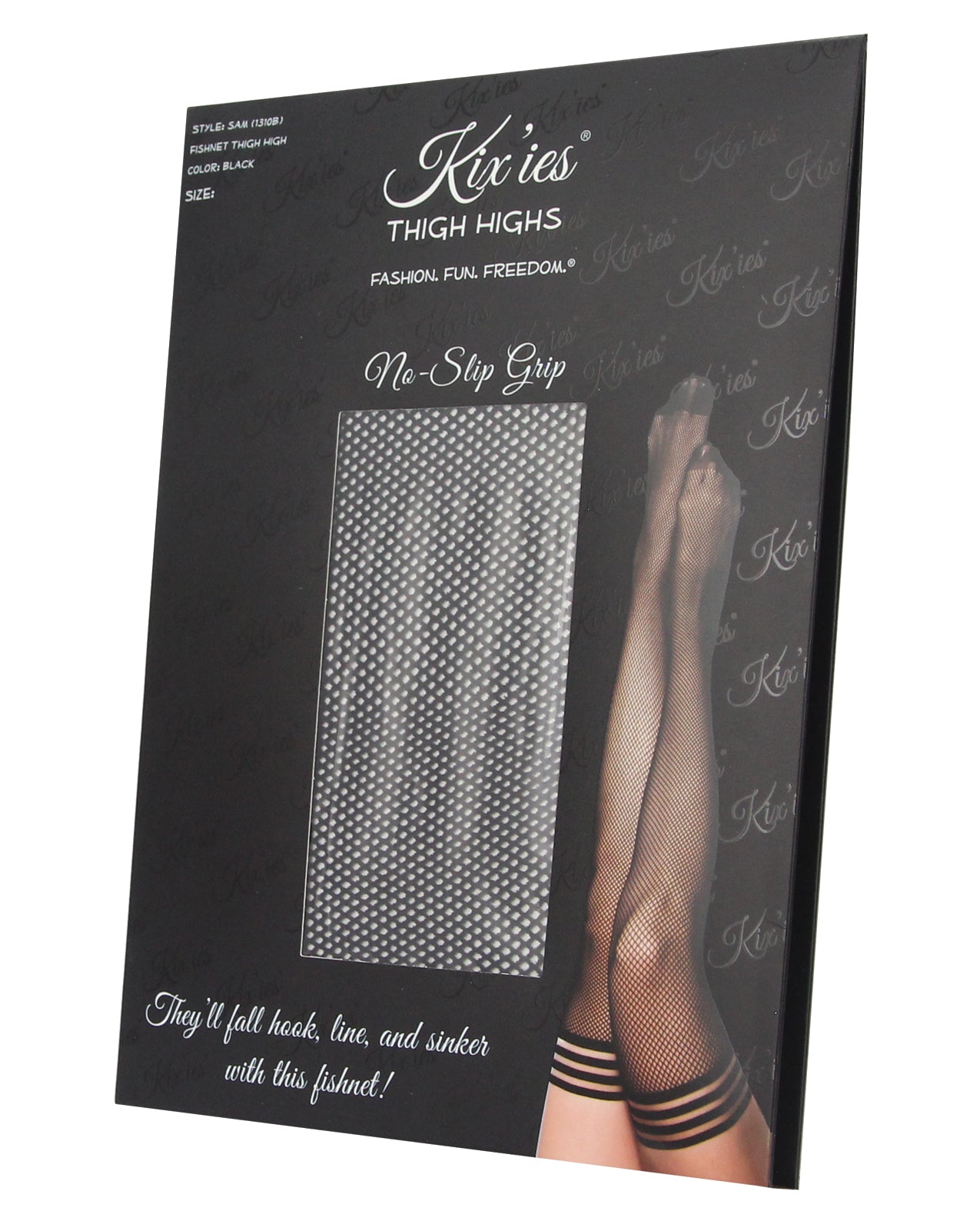 Black Fishnet Thigh-High Stockings with Non-Slip Grip - Size B