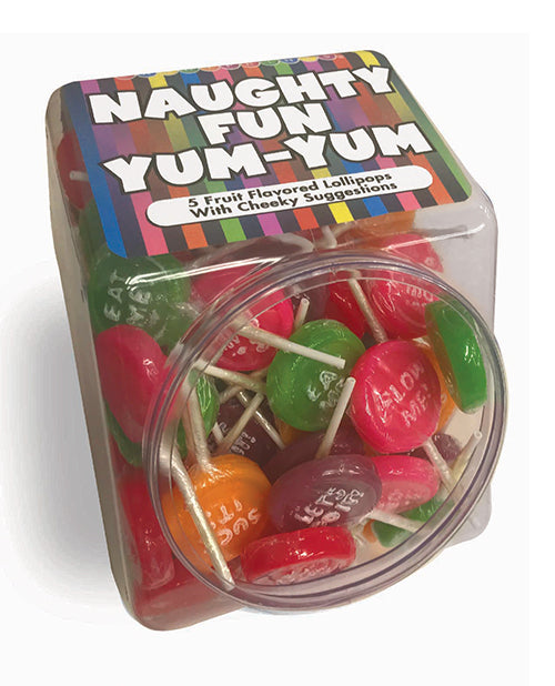 Candy Prints Naughty Suckers Fishbowl Display with Cheeky Messages and Assorted Lollipops for Adult Party Favors