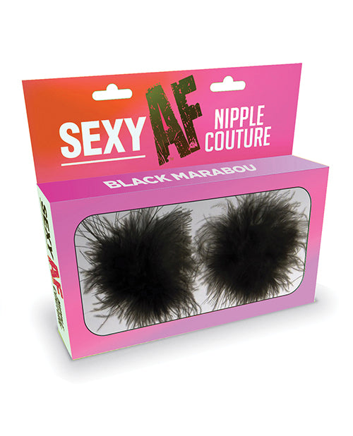 Sexy AF Lingerie Packaged Marabou Nipple Pastie Black with Reusable Silicone Adhesive for Confident Style