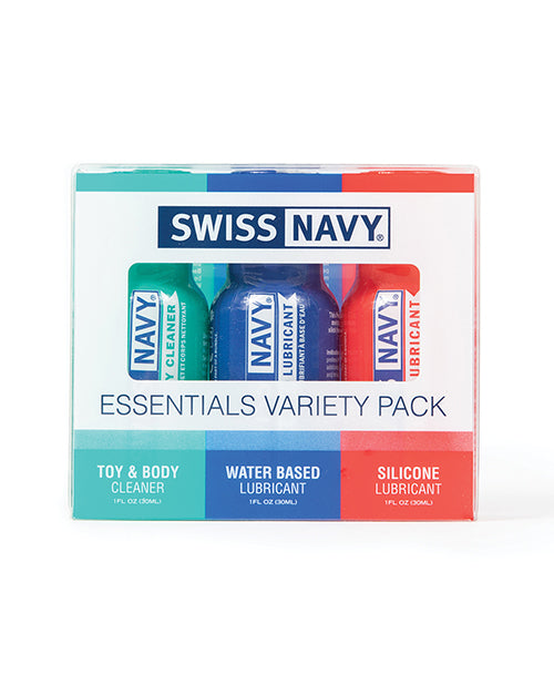 Swiss Navy Lubricants Essentials Variety Pack with Silicone Lube, Water-Based Lube, and Toy Cleaner for Intimate Comfort and Hygiene