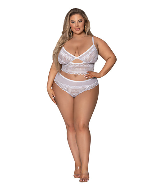 Exposed Plus Size Lingerie White Lace Bralette Keyhole Cheeky Hipster for Elegant Comfort