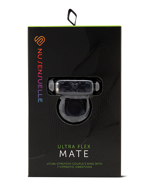 Nu Sensuelle Black Penis Enhancement Ring with 7 Vibration Patterns and Stretchy SEBS for Couple Stimulation