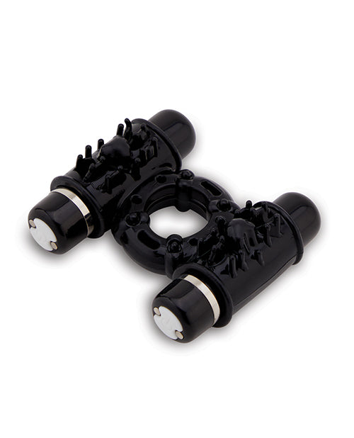 Nu Sensuelle Double Action Cockring with Dual 7-Function Bullets - Black