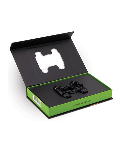 Nu Sensuelle Double Action Cockring with Dual 7-Function Bullets - Black