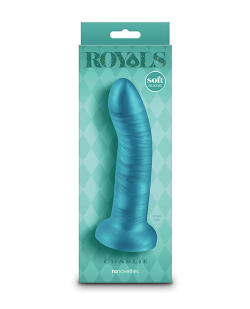 Royals Dildo Metallic Teal Curved Silicone Finish with Suction Cup for Versatile Stimulation