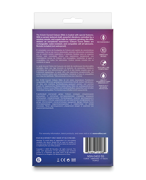 Colours Curve Vibrating 6-Inch Dildo in Purple with Suction Base