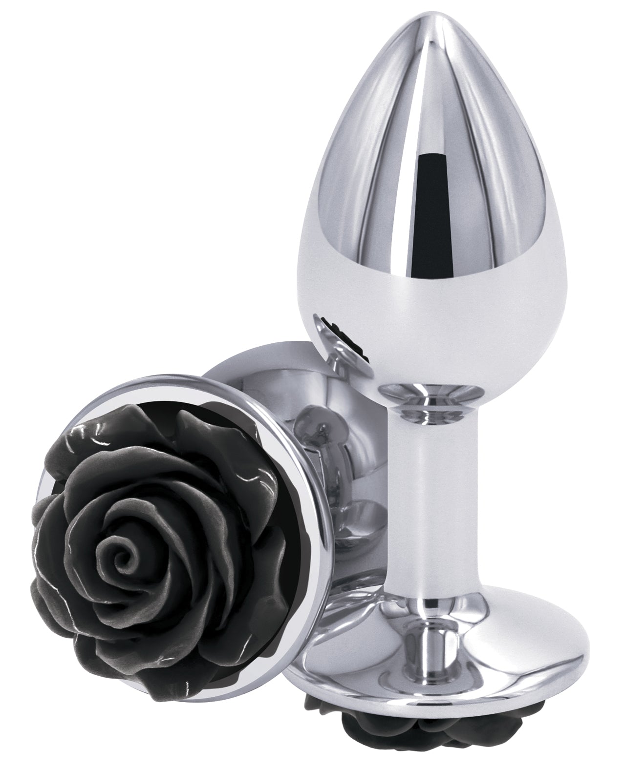 Rear Assets Anal Plug Lightweight Chrome-Plated Black Rose Design for Sensual Stimulation