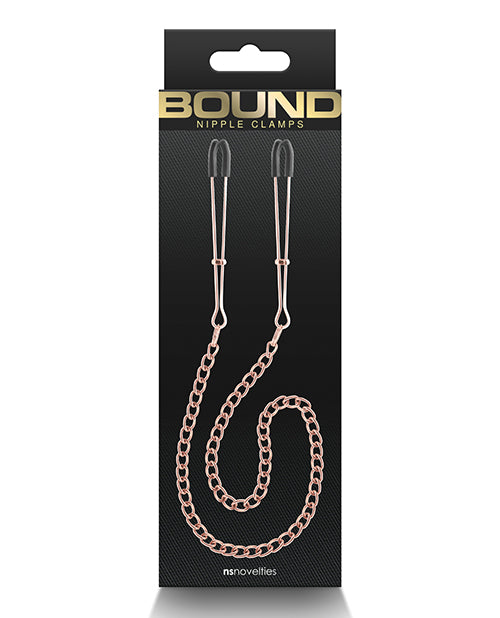 Bound Rose Gold Nipple Clamps with Adjustable Silicone Tips for Sensual Bondage Play