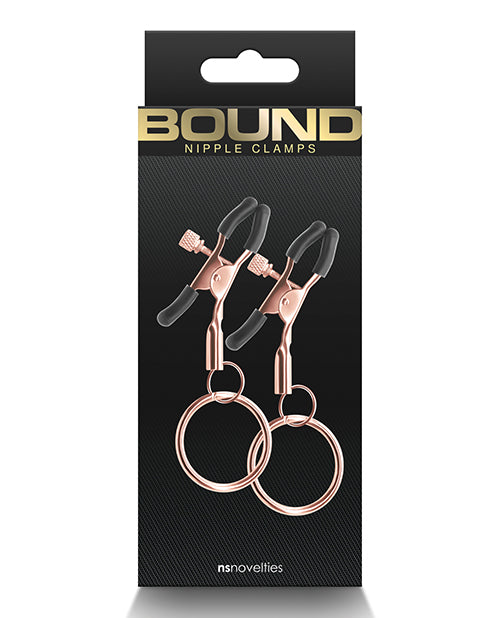 Bound Nipple Clamps Rose Gold Adjustable with Silicone Tips for Sensual Bondage Play