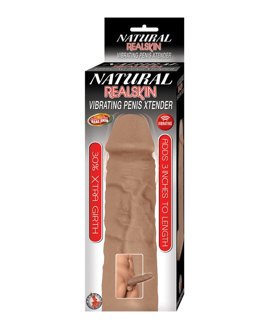 Natural Realskin Penis Enhancement Sleeve Vibrating Feature Extra Length for Realistic Sensation
