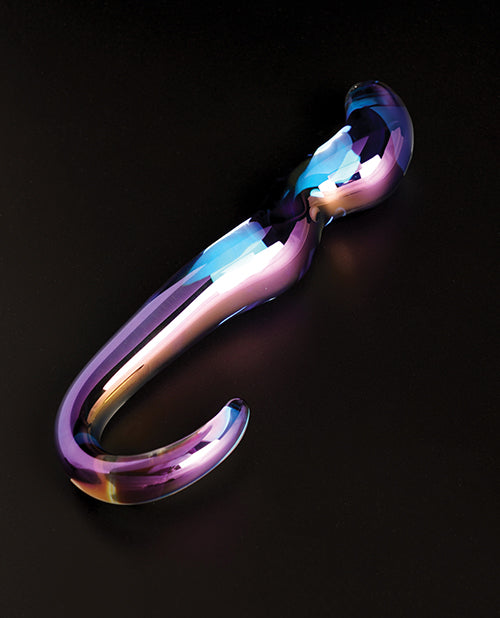 Crsital Blue Flame Curved Glass Dildo - Purple