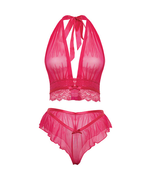 Maylah Pink Mesh & Lace Halter 2 Piece Lingerie Set – L/XL