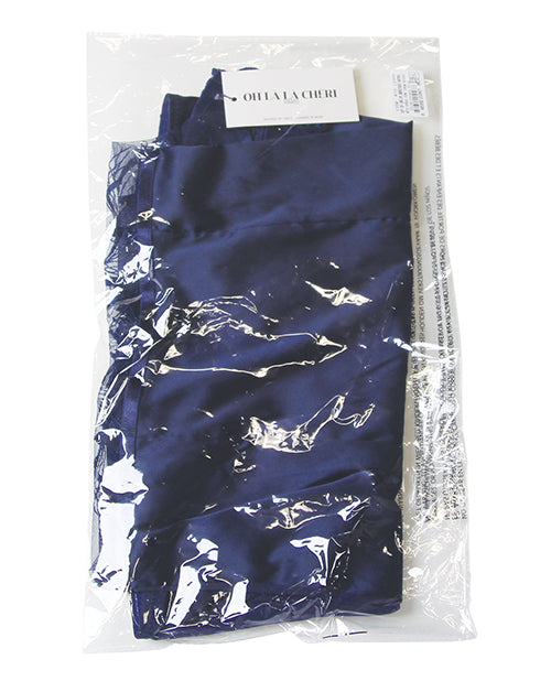 Navy V-Plunge Embroidered Babydoll Chemise with Double Ring Charm - XL