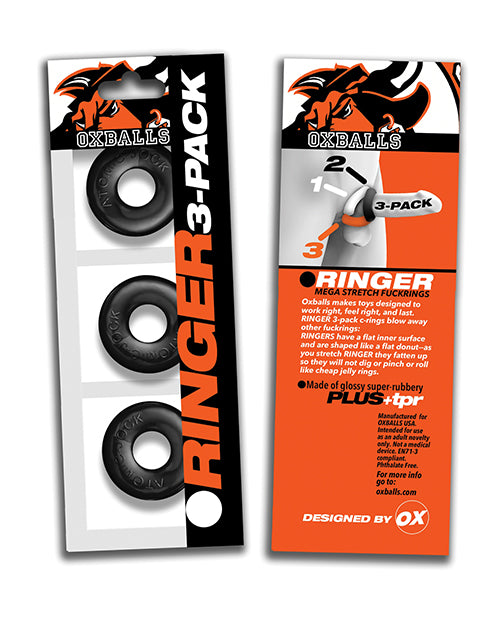 Oxballs Ringer Donut 1 Black 3-Pack Jelly Rings with Flat Interior